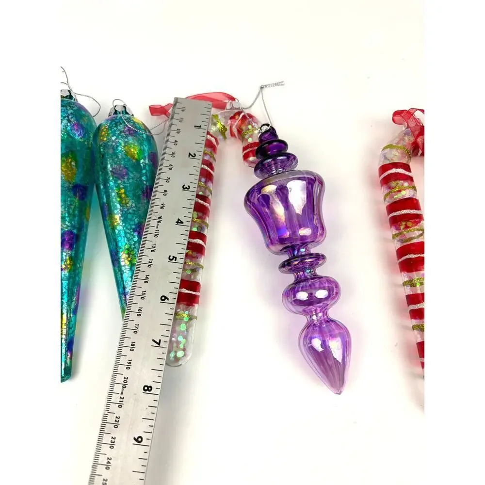 Lot‎ of 5 Holiday Ornaments Christmas Candy Cane Glass Bundle Speckled
